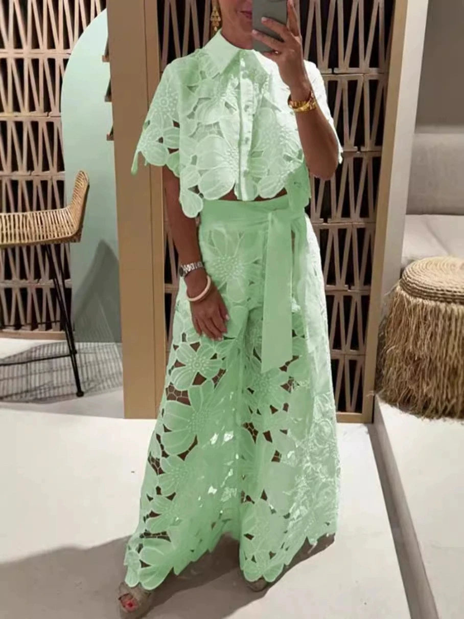 Chiara Completo Elegante in Pizzo Estivo groen