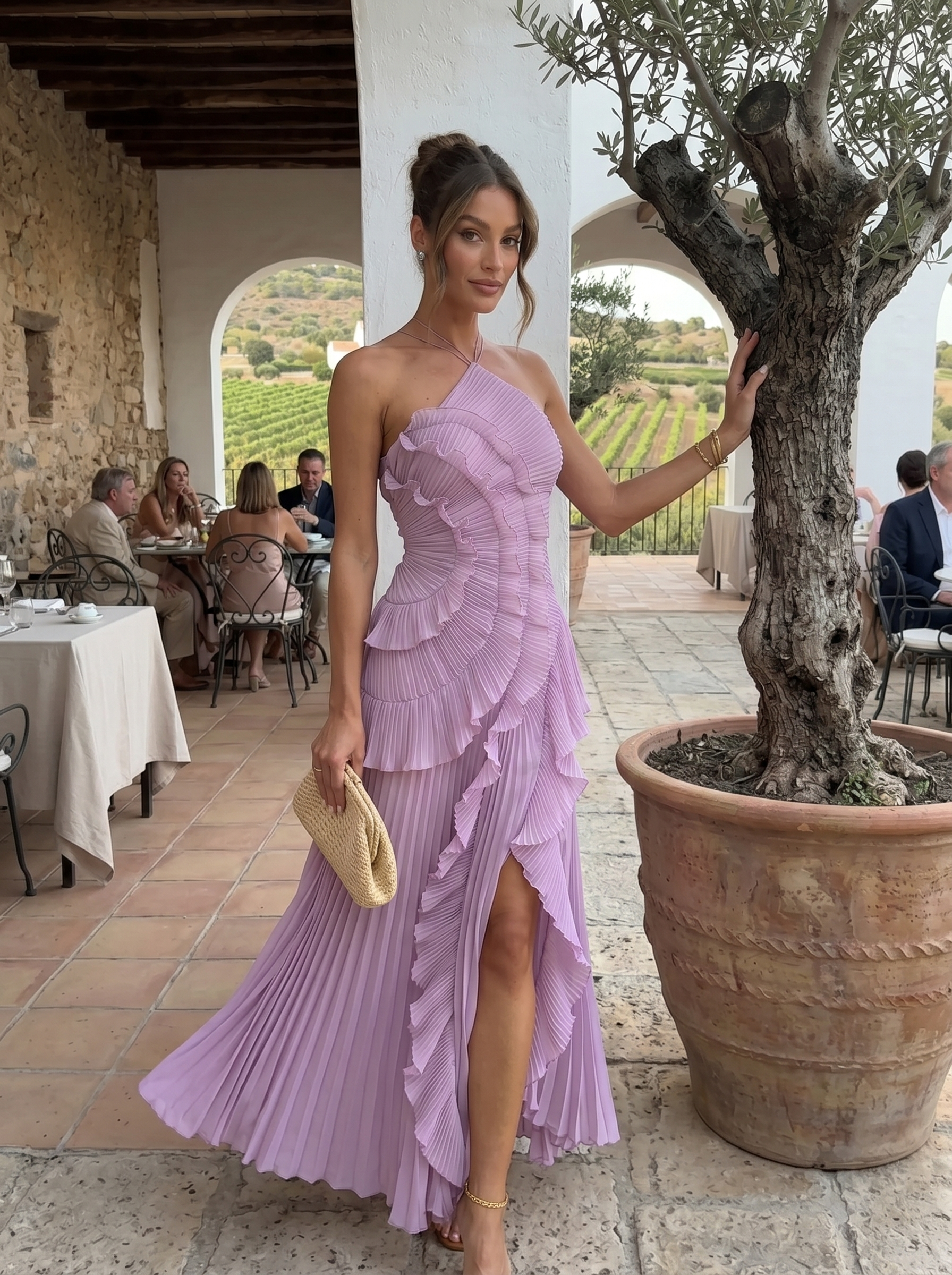 Ariadna Abito Midi Plissé con Volant