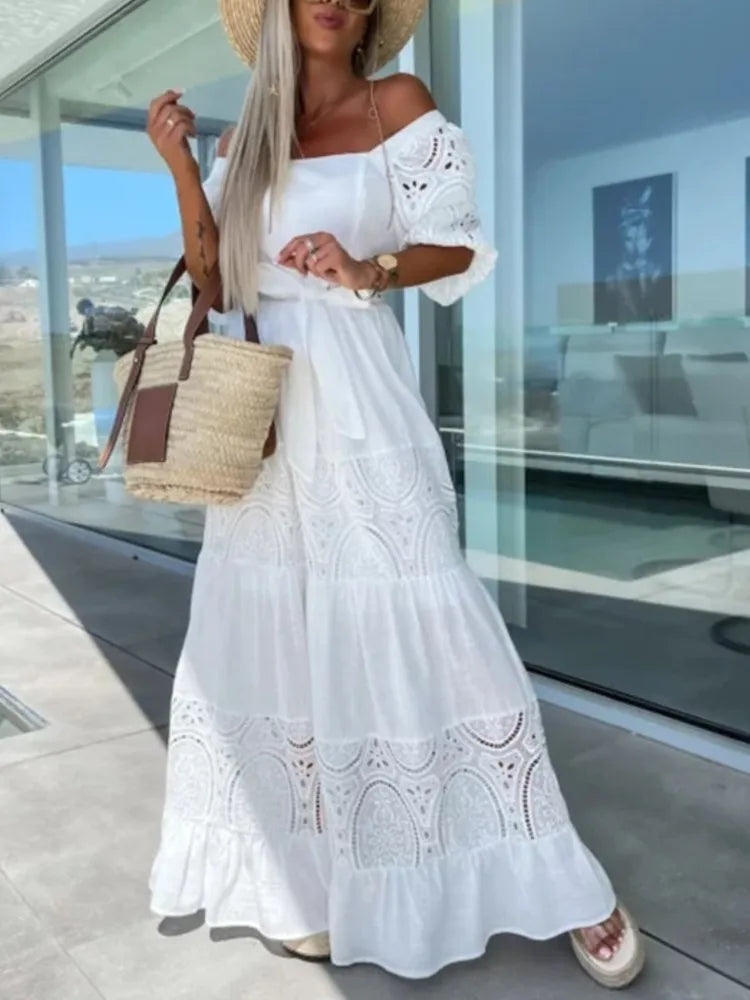 Giulia Abito Lungo Ricamato con Cintura