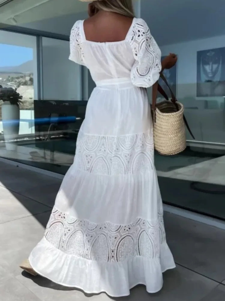 Giulia Abito Lungo Ricamato con Cintura