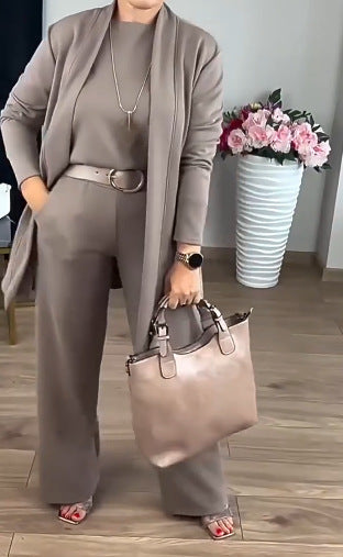 Completo Donna 3 Pezzi in Maglia con Cardigan, Blusa e Pantaloni – Eleganza Morbida e Comfort Quotidiano – Giulia