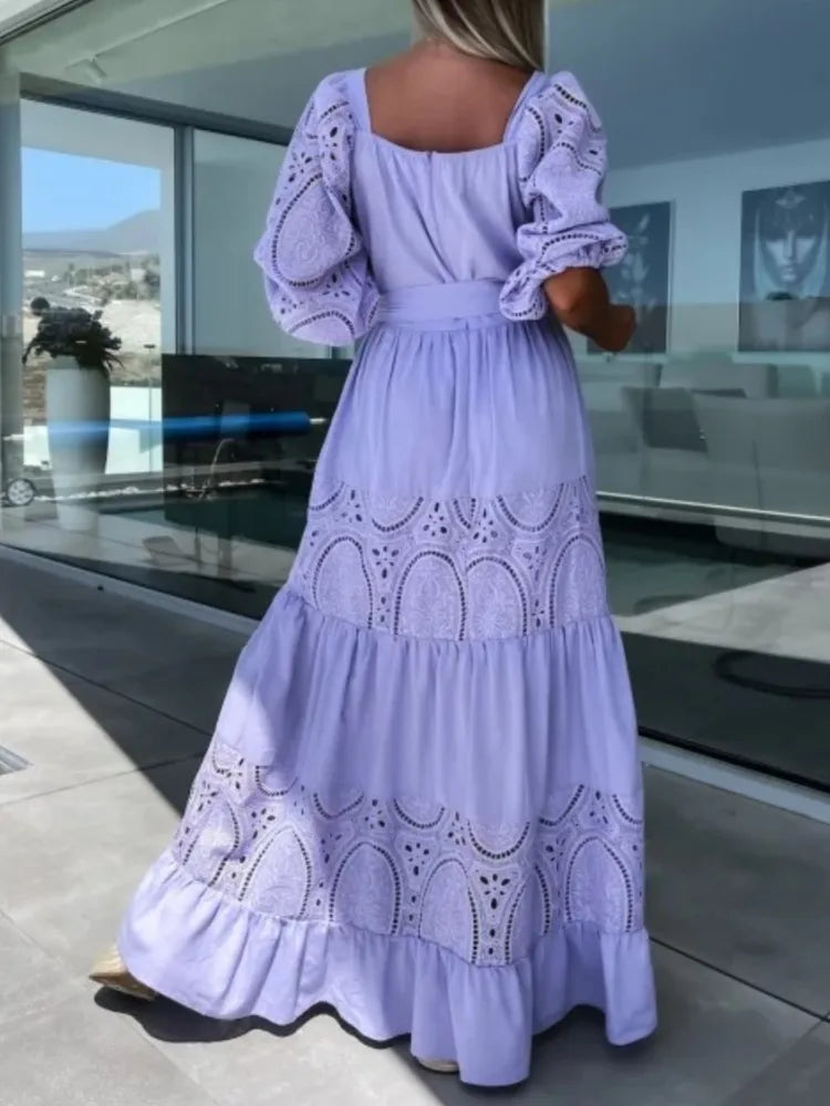 Giulia Abito Lungo Ricamato con Cintura
